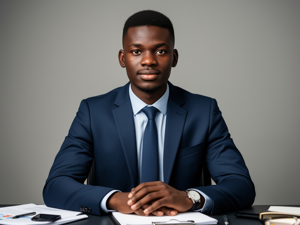 Портрет Джеймса Окафора, редактора и специалиста по новостному письму, мужчина за рабочим столом в редакции