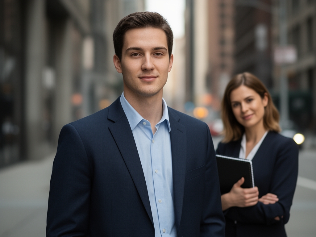 Портрет Рэйчел Торнтон, репортёра-расследователя, женщина с блокнотом в руках, уличный снимок