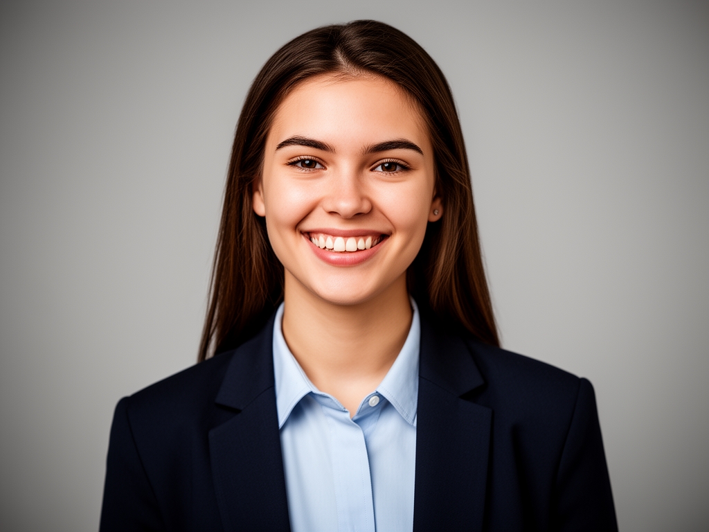 Портрет Клэр Хьюстон, выпускницы Lentavix, молодая женщина улыбается, профессиональный снимок