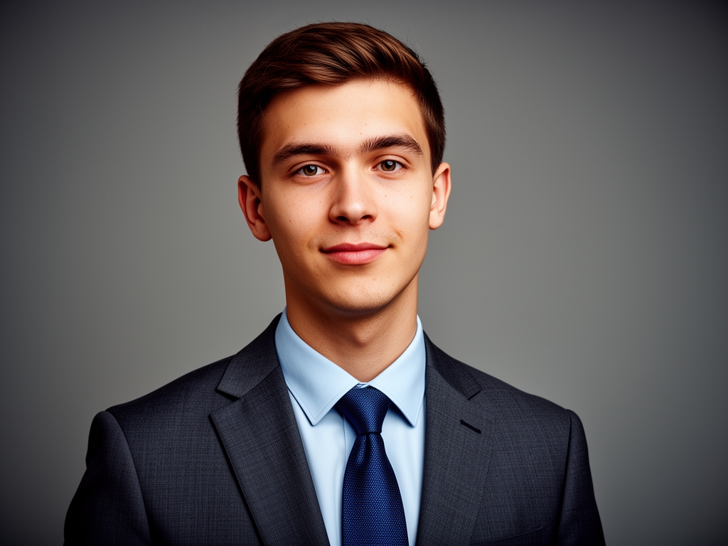 Портрет Кевина Адамса, адвоката и студента курса по расследовательской журналистике, уверенный мужчина в деловом пиджаке